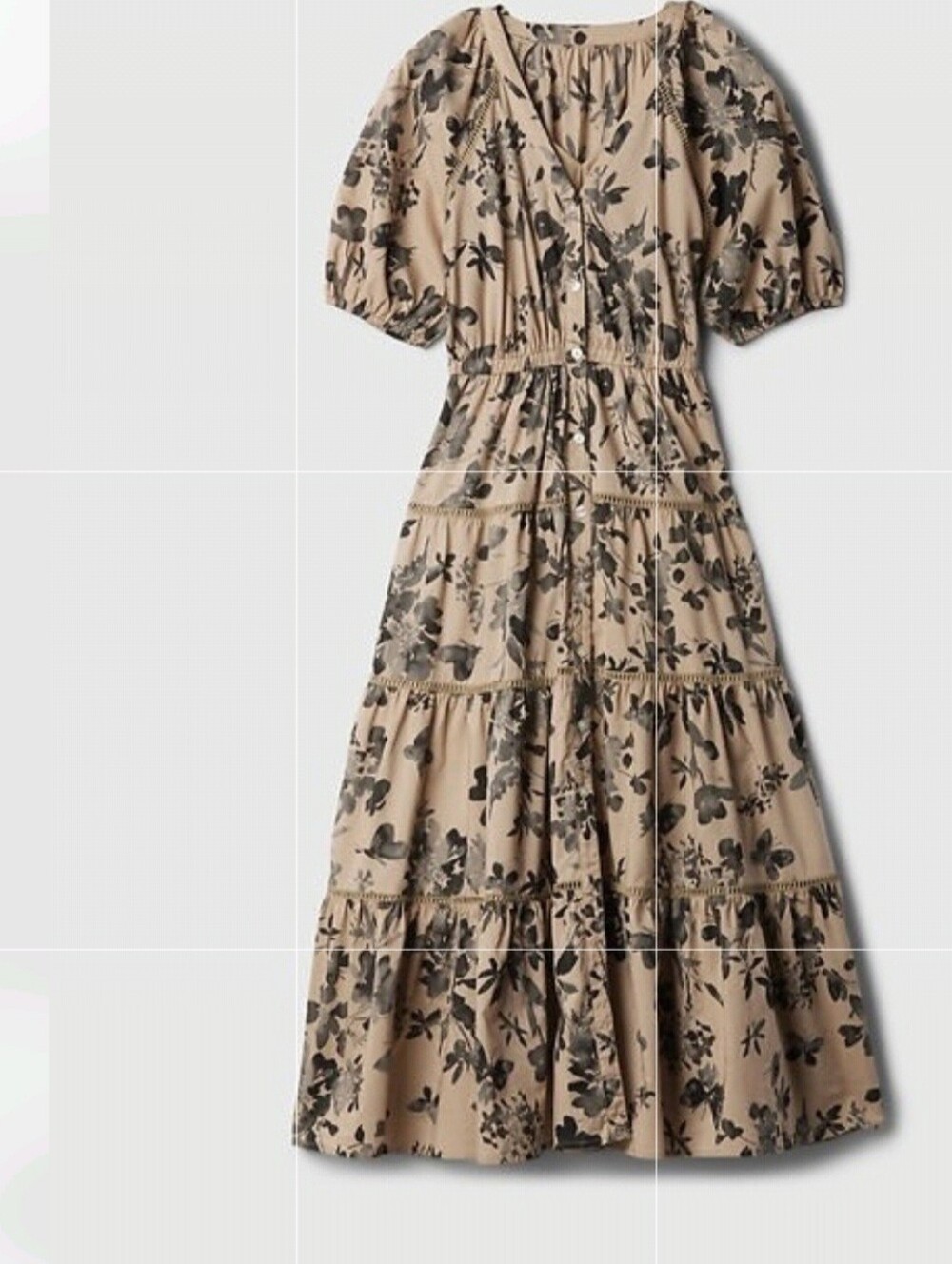 Rachael Zoe* Beige and Black Floral Button-Front Midi Length Dress. Size XS